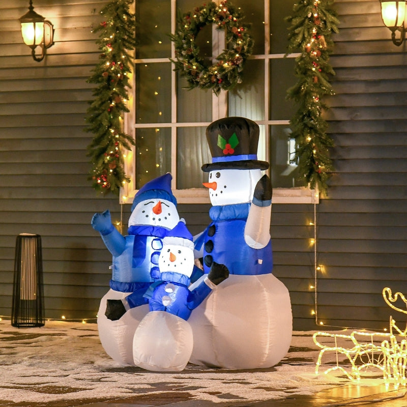 Inflatable Snowmen Family, 4ft Christmas LED Outdoor Decorations, Polyester