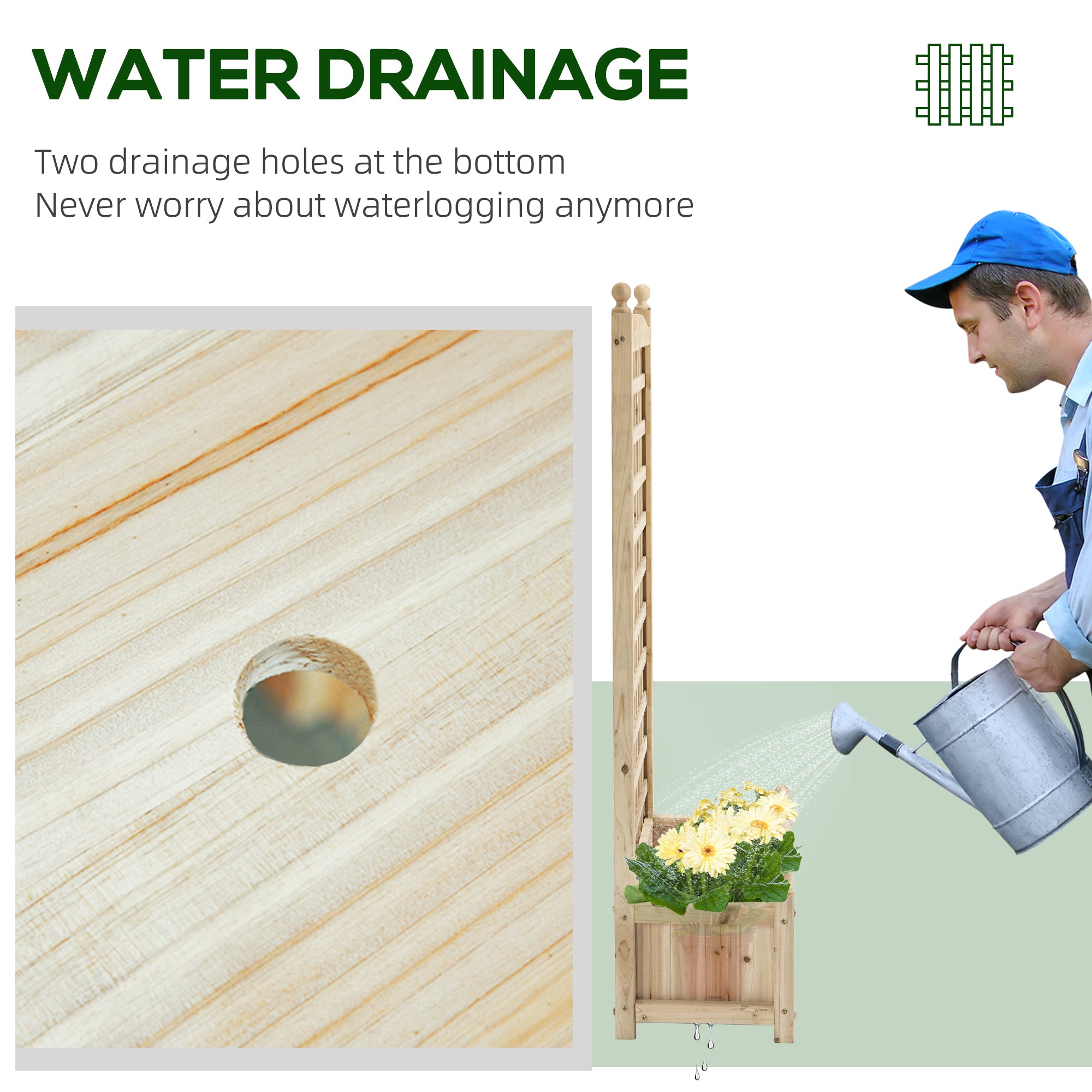 Garden Planter with Trellis, Raised Bed for Climbing Vines, Wood Natural