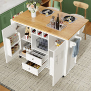 Kitchen Island Trolley with Fold-Down Worktop Storage & Adjustable Shelves - White/Black