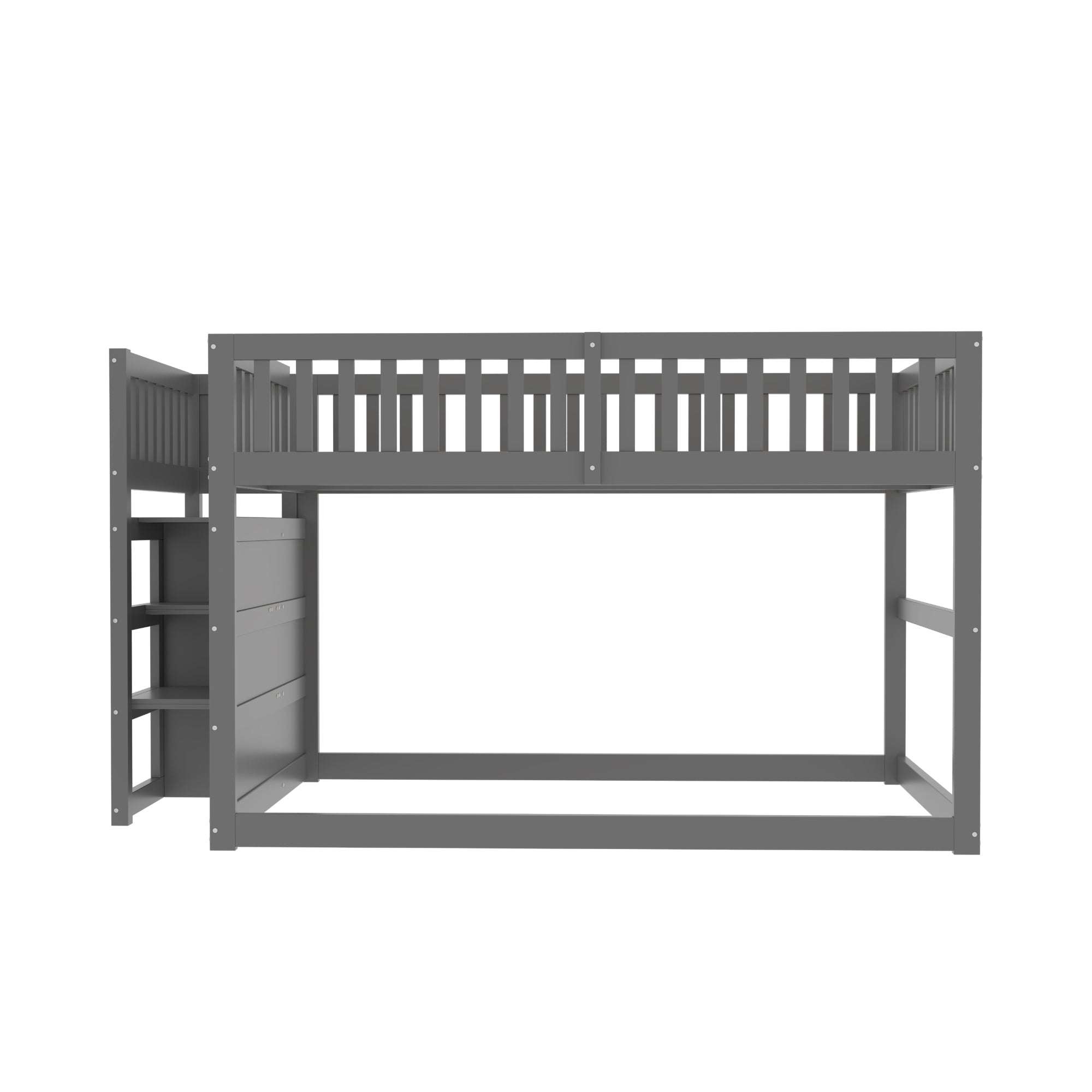 Low Bunk Bed, 140x200cm Safety with Storage, Wooden, Grey