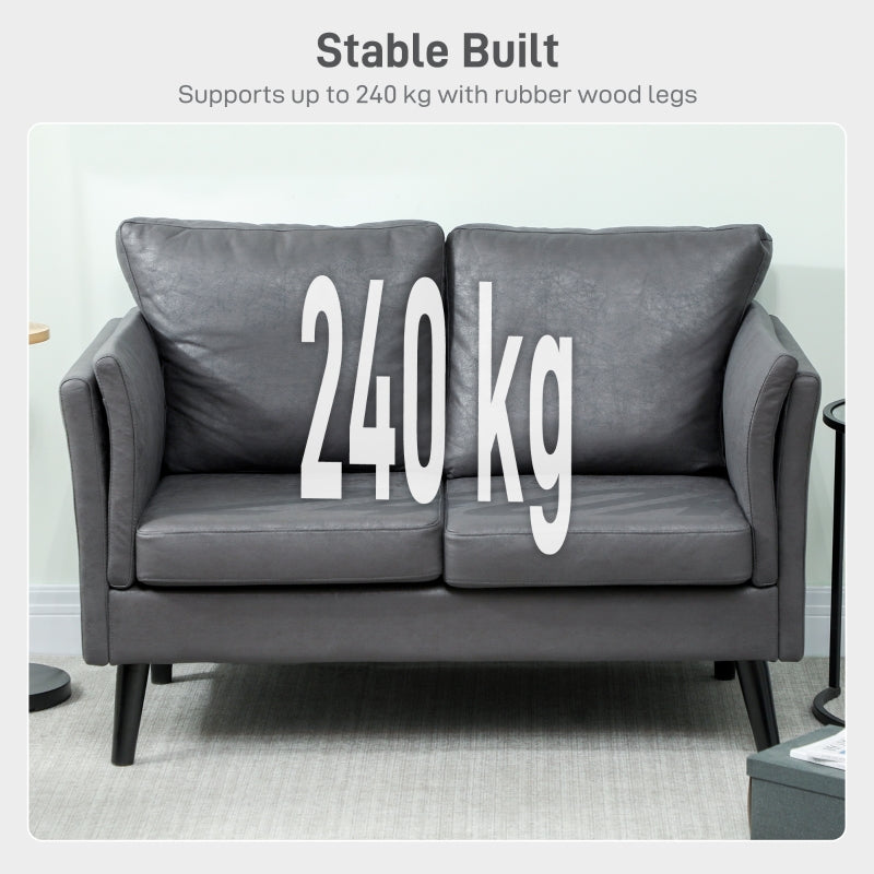 Two-Seater Sofa Padded with High-Density Foam and Rubber Wood Legs, Leathaire Grey