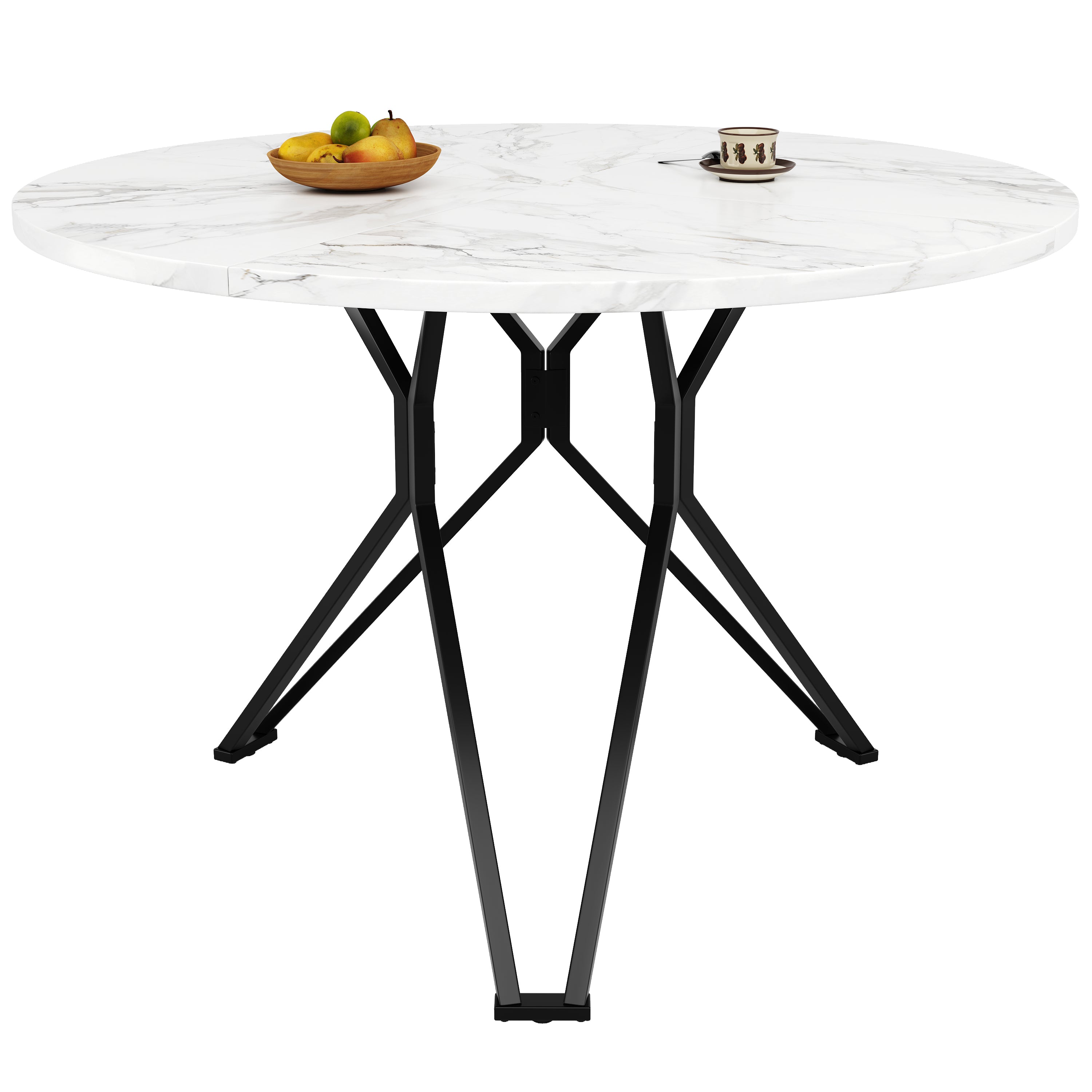 Round Dining Table, 100x100x76cm, 4-Person, MDF Marble, Black