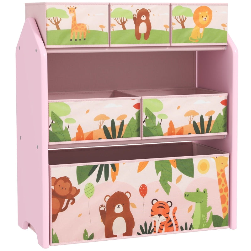 3-Tier Kids Toy Storage Unit with 6 Removable Storage Boxes, Pink