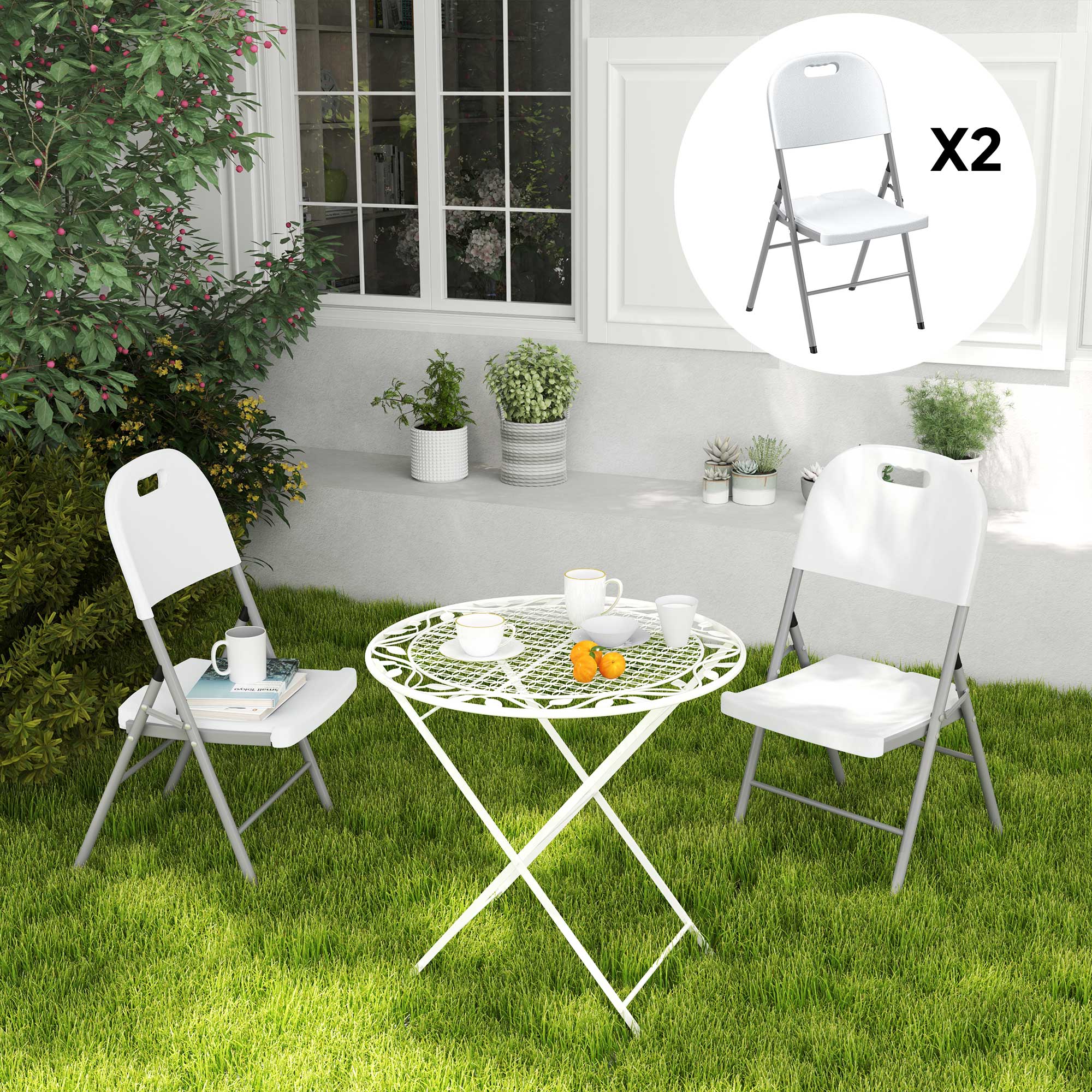 Set of Two Foldable Outdoor Chairs - White