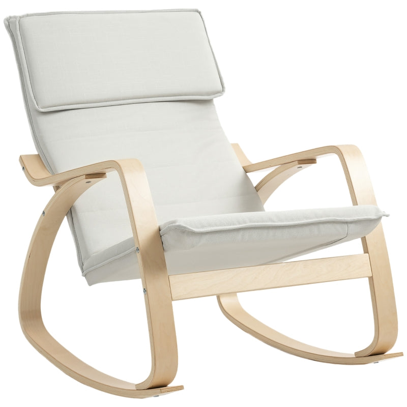 Rocking Chair Upholstered Recliner High Back Headrest, Cream White