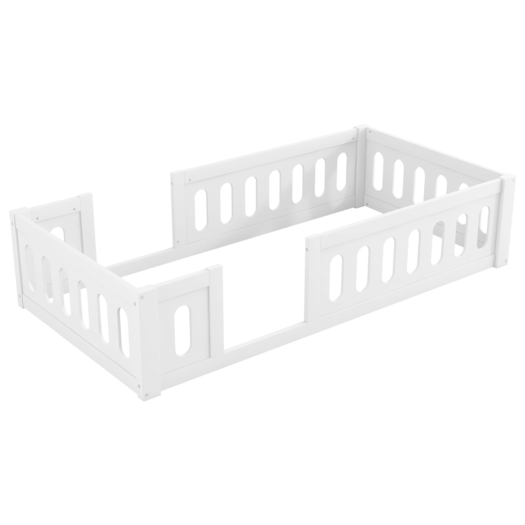 Wooden Platform Bed 90x200 with Railing, White