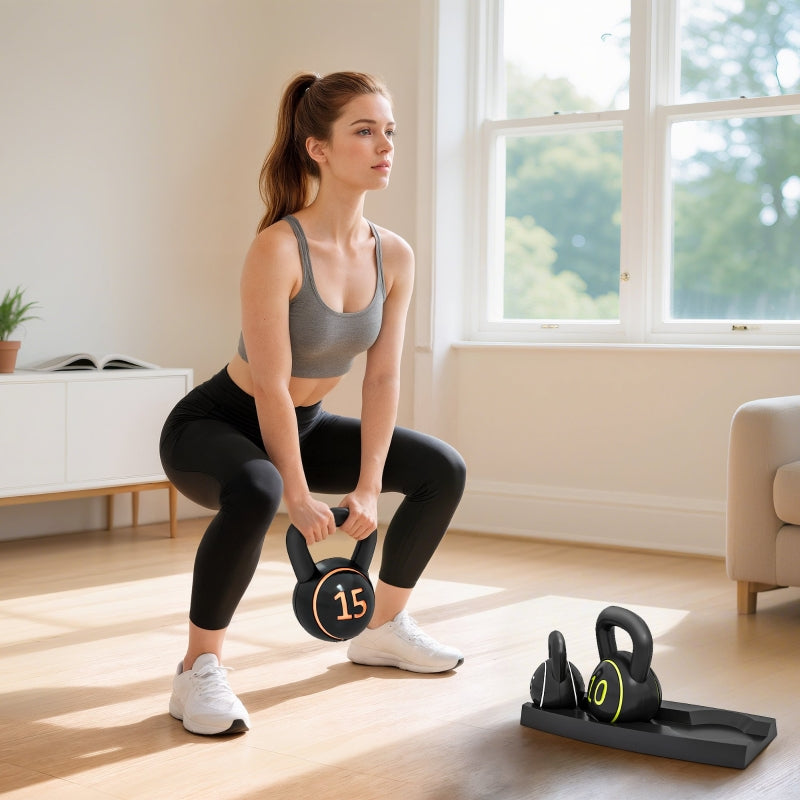 Kettlebell Set 3pc 2.2/4.5/6.8kg Weights Plastic Casing Black