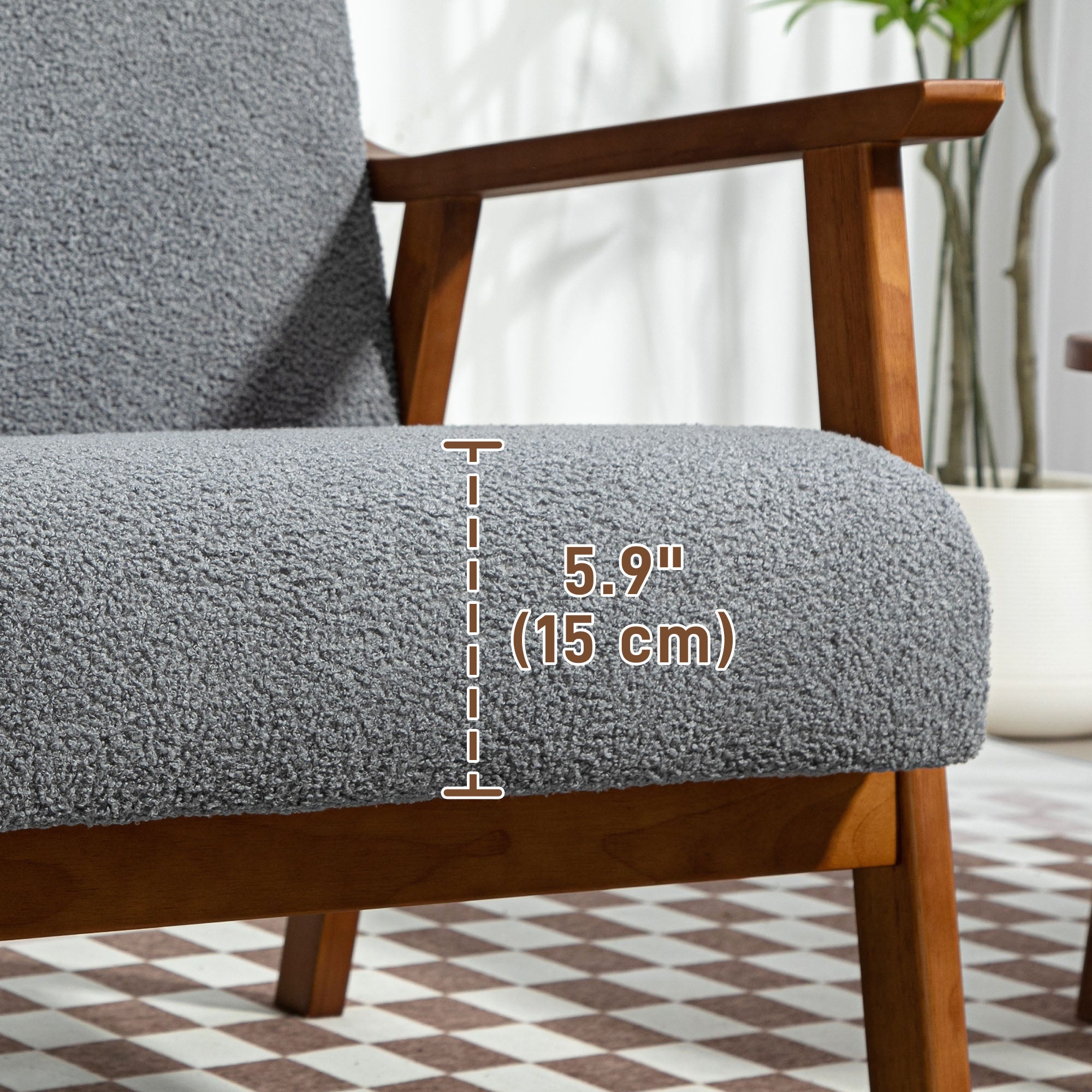 Armchair Wide Seat Padded Occasional Boucle Grey
