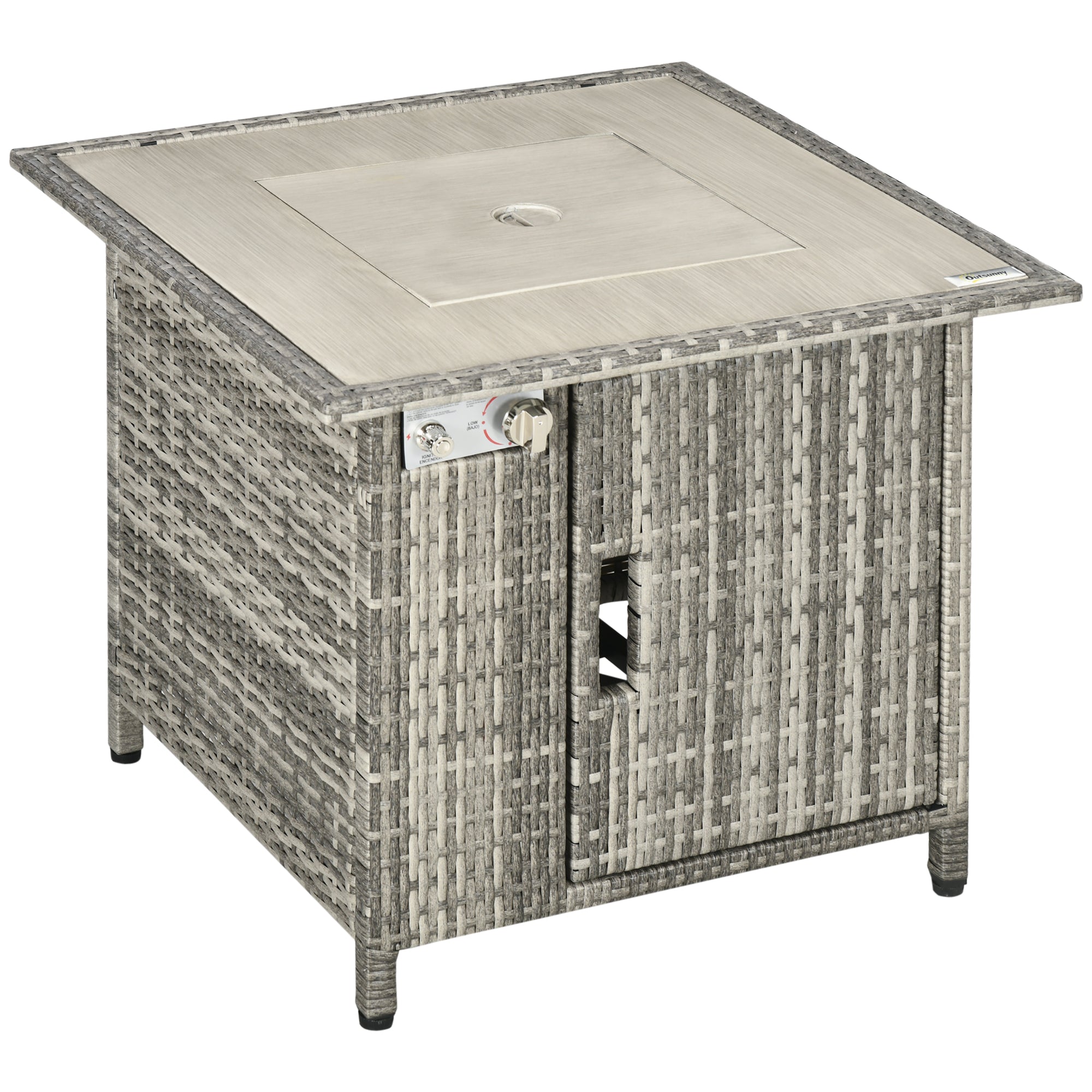 Outdoor Gas Fire Pit Table, Square Propane Heater 50,000 BTU PE Rattan, Grey
