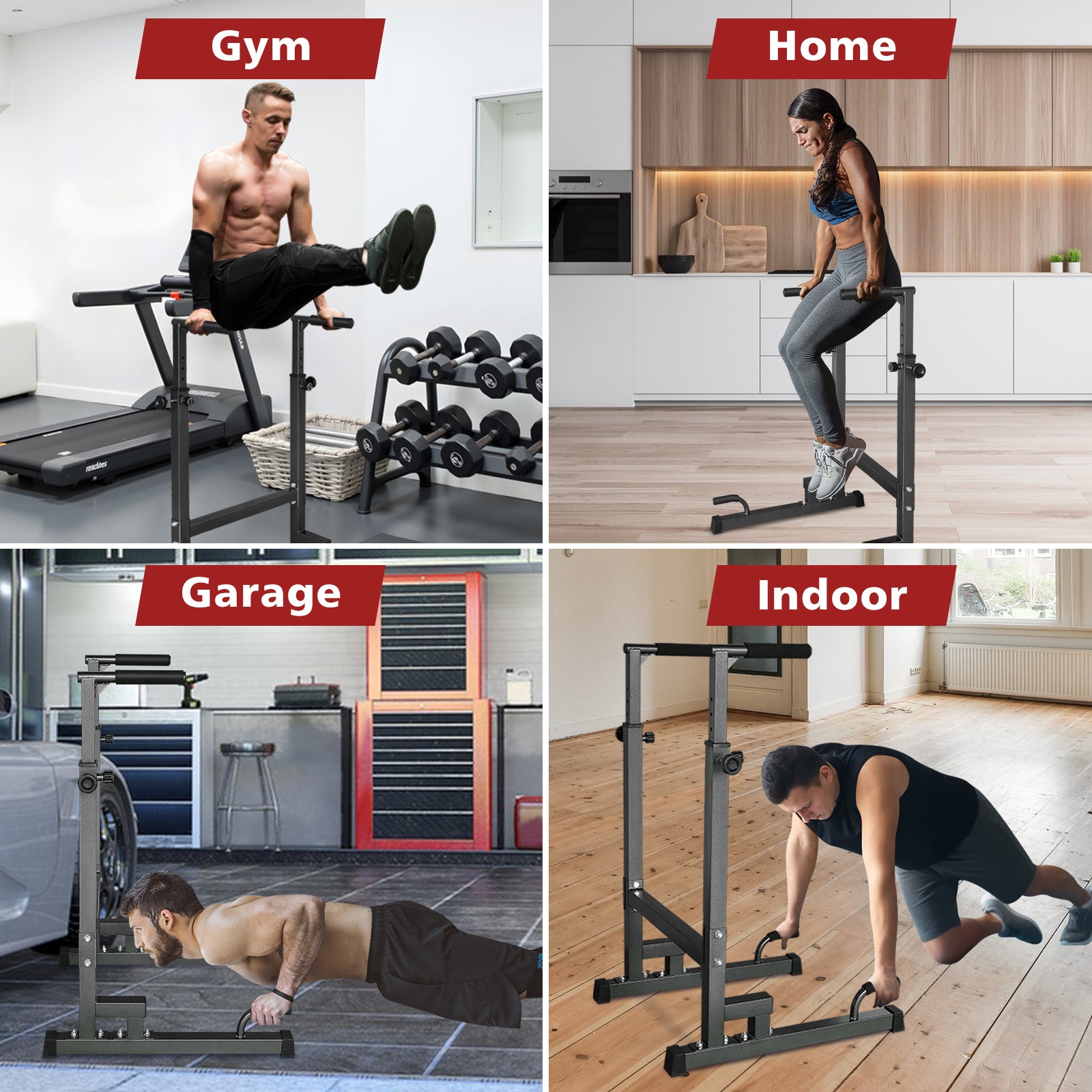 Dip Stand, Adjustable Height, Heavy Duty with Slip-Proof Grips, Multi-Functional for Tricep Dips