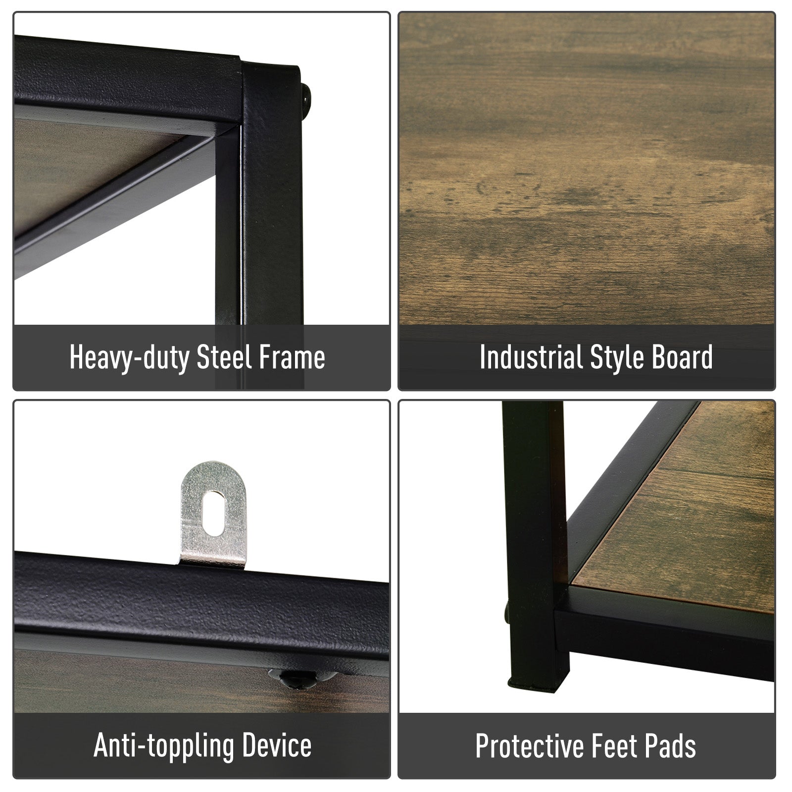 6 Tier Bookcase Industrial Tall Shelf Unit Steel Frame Rustic Brown and Black