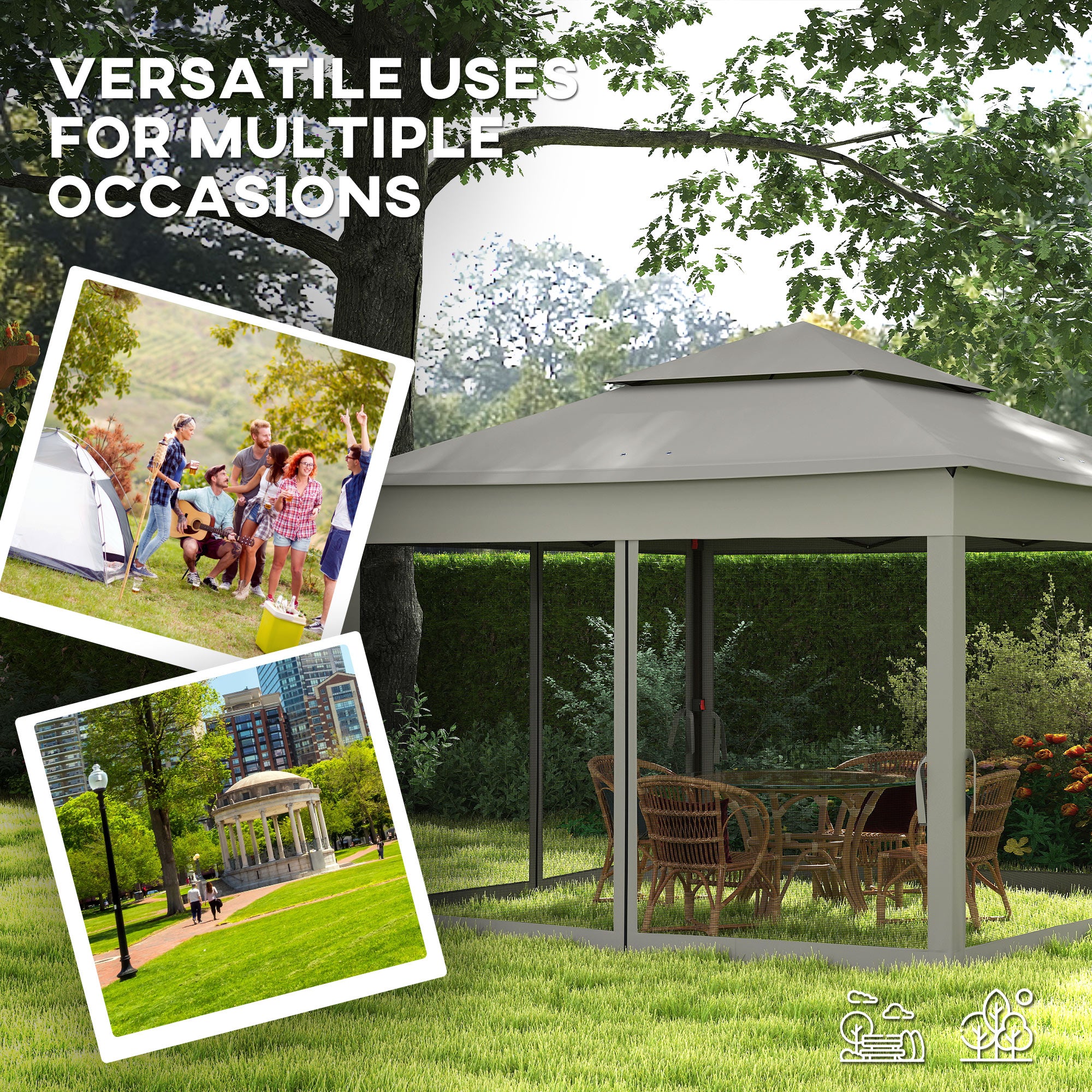 3 x 3(m) Pop Up Gazebo, Double-roof with Netting, Dark Grey