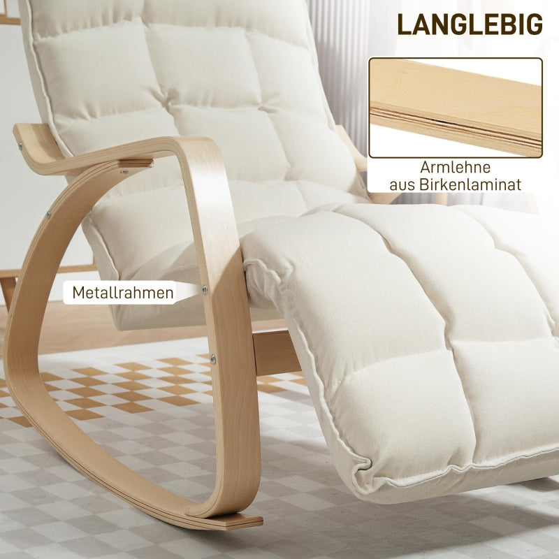 Rocking Chair with Backrest & Footrest, Relaxing Reading, Linen Look Cream White