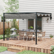 Lean To Steel Pergola, 3 x 4m with Moving Fabric Canopy - Dark Grey