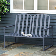 Steel Patio Garden Bench Loveseat Slatted Design Grey Metal
