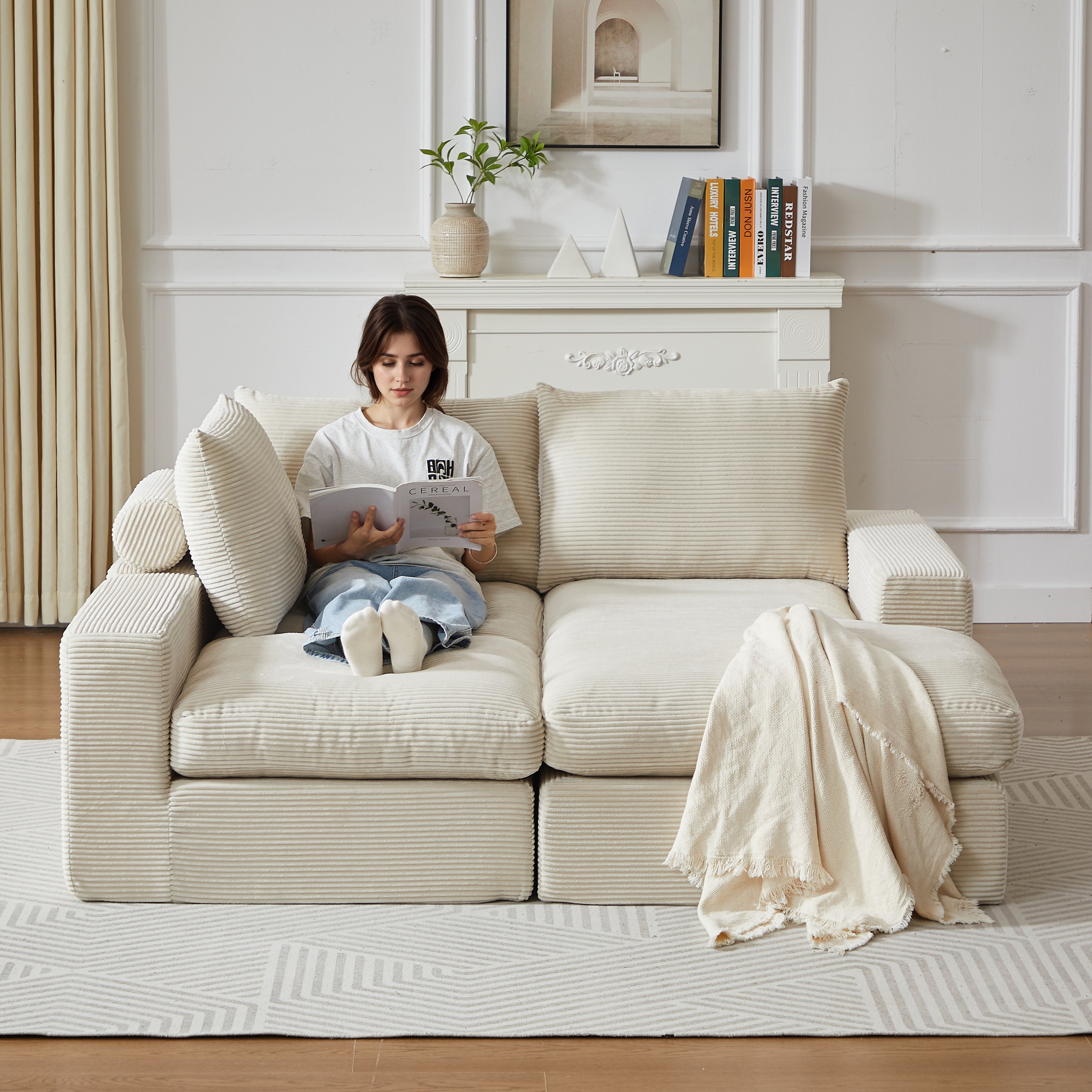 Boneless Couch L-Shaped Chaise 3 Cushions No Assembly - Corduroy