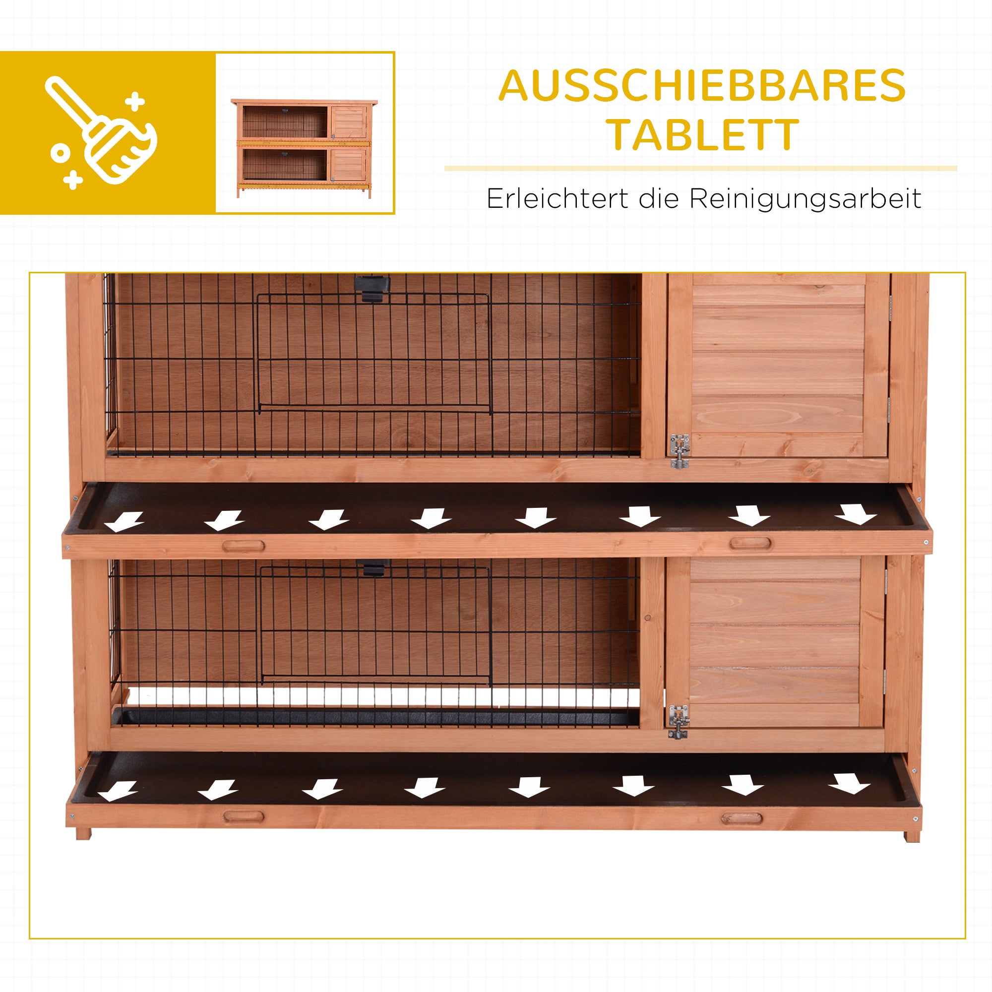 Small Animal Hutch, Double-Tier Guinea Pig Cage, Fir Wood, Orange