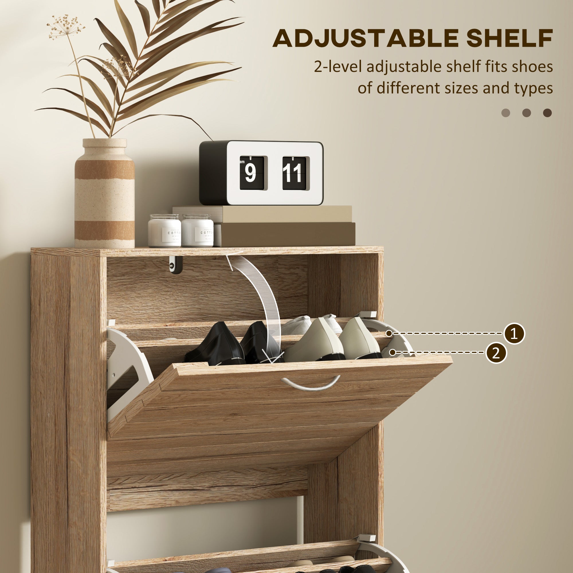 Shoe Storage Cabinet, 12-Pair Flip Drawer, Brown Wood-Effect