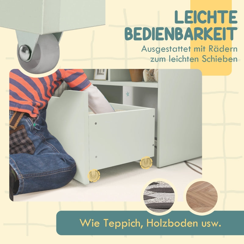 Children's Bookcase with Drawer, 3 Shelves, 2 Open Compartments, Light Green