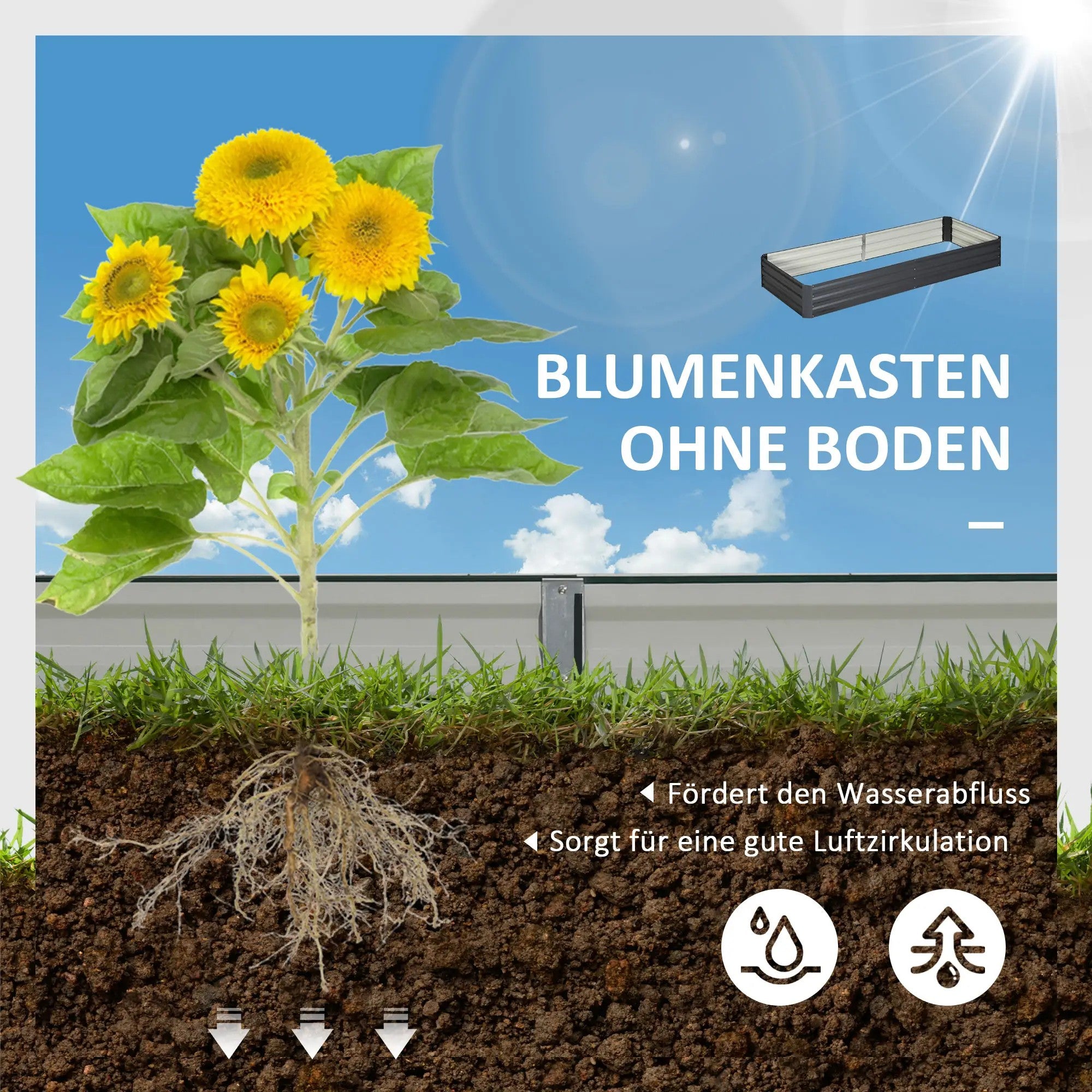 Raised Garden Bed, Open Base Easy Assembly Steel, Grey