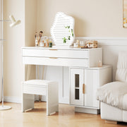 Dressing table with LED-lit mirror, extendable design, white