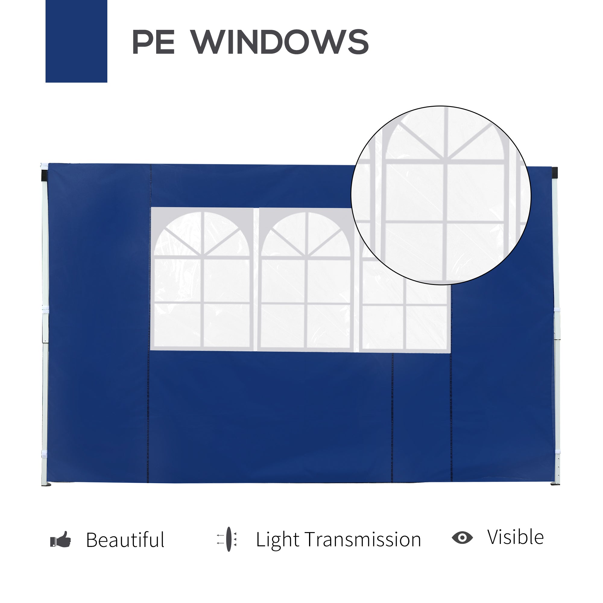 3m Gazebo Side Panel Wall with Window, Replaceable Blue
