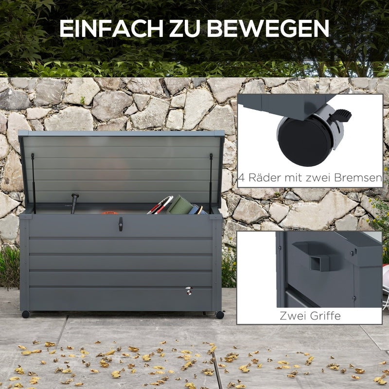 Outdoor Storage Box Weatherproof 4 Wheels 100x62x65cm - Dark Grey
