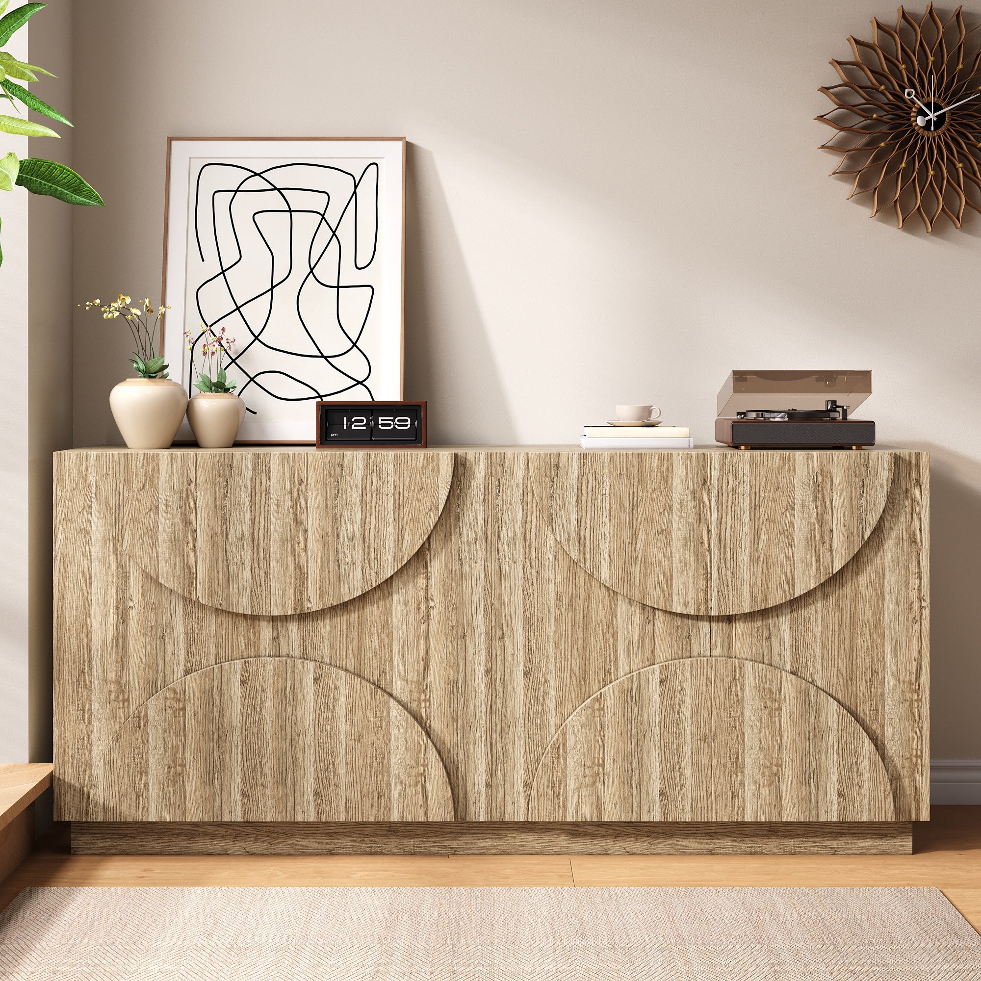 Sideboard with Shelves, Rebounder, Natural Wood