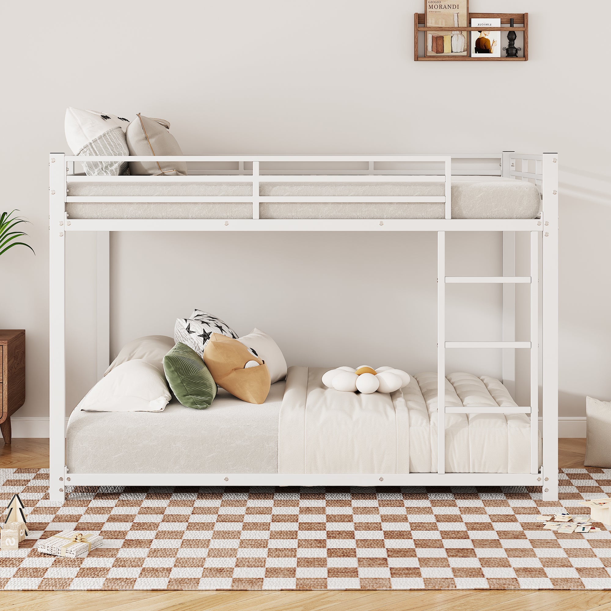 Bunk Bed, 140*200 Classic Iron Frame Children's Bed, White