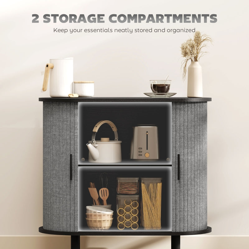 Tambour Sideboard Fluted Sliding Doors Kitchen Cupboard Storage Shelves Grey