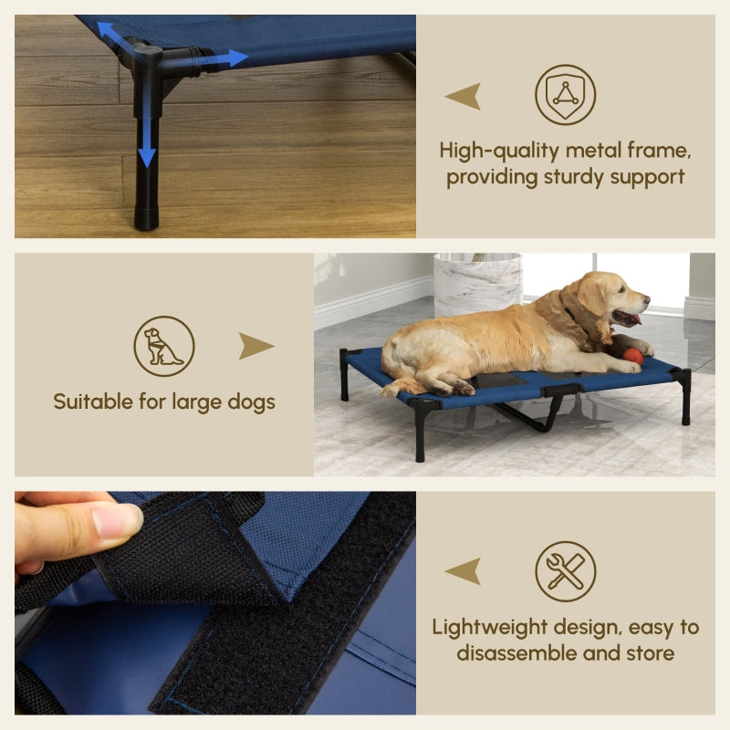 Raised Dog Bed Elevated Pet Cot - Blue (Large)