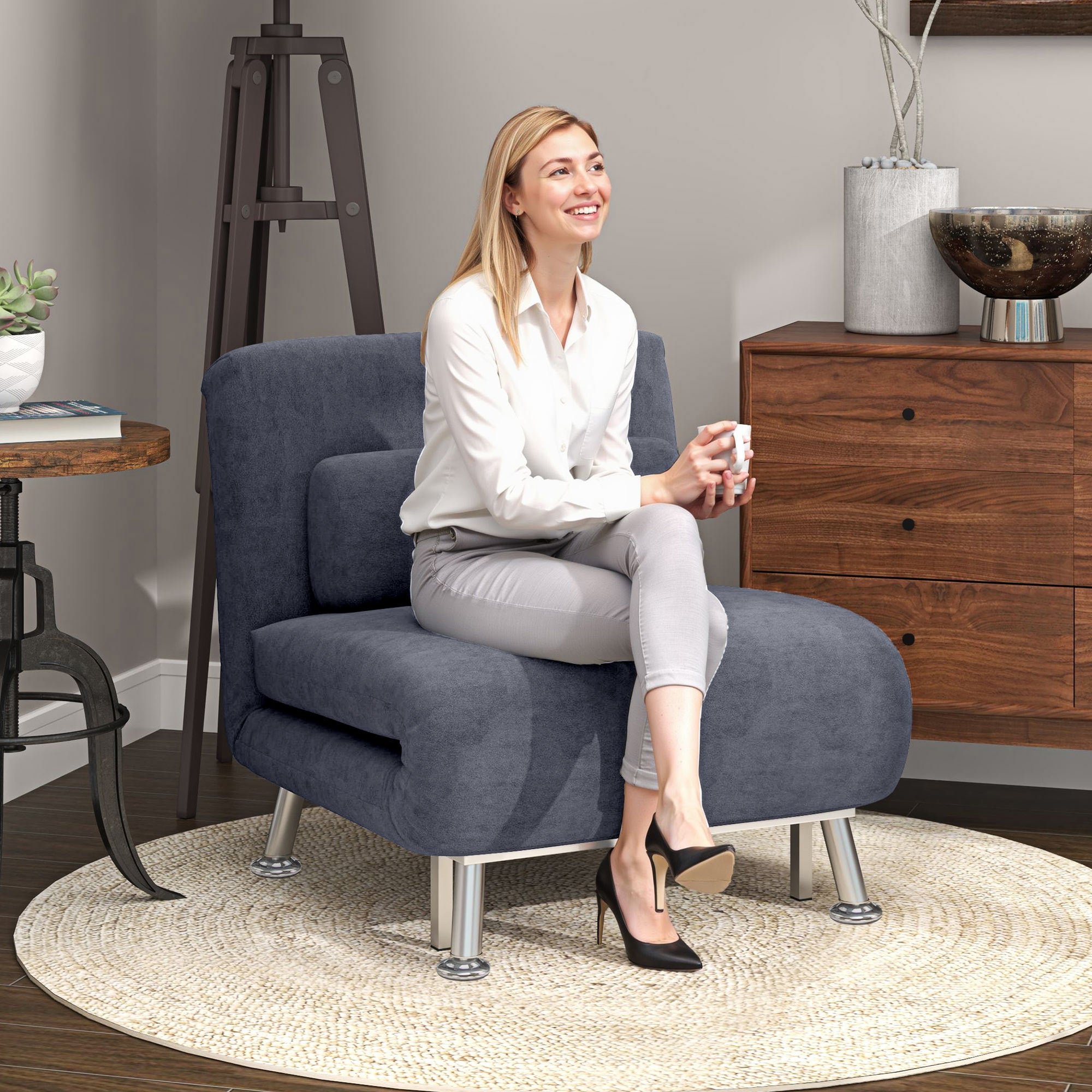 Sleeper Chair, Velvet-Feel, Charcoal Grey