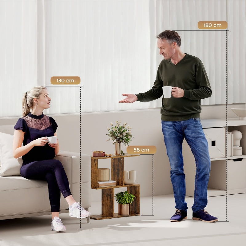 Side Table Narrow End Table Storage Shelves S-Shaped 3-Tier Rustic Brown