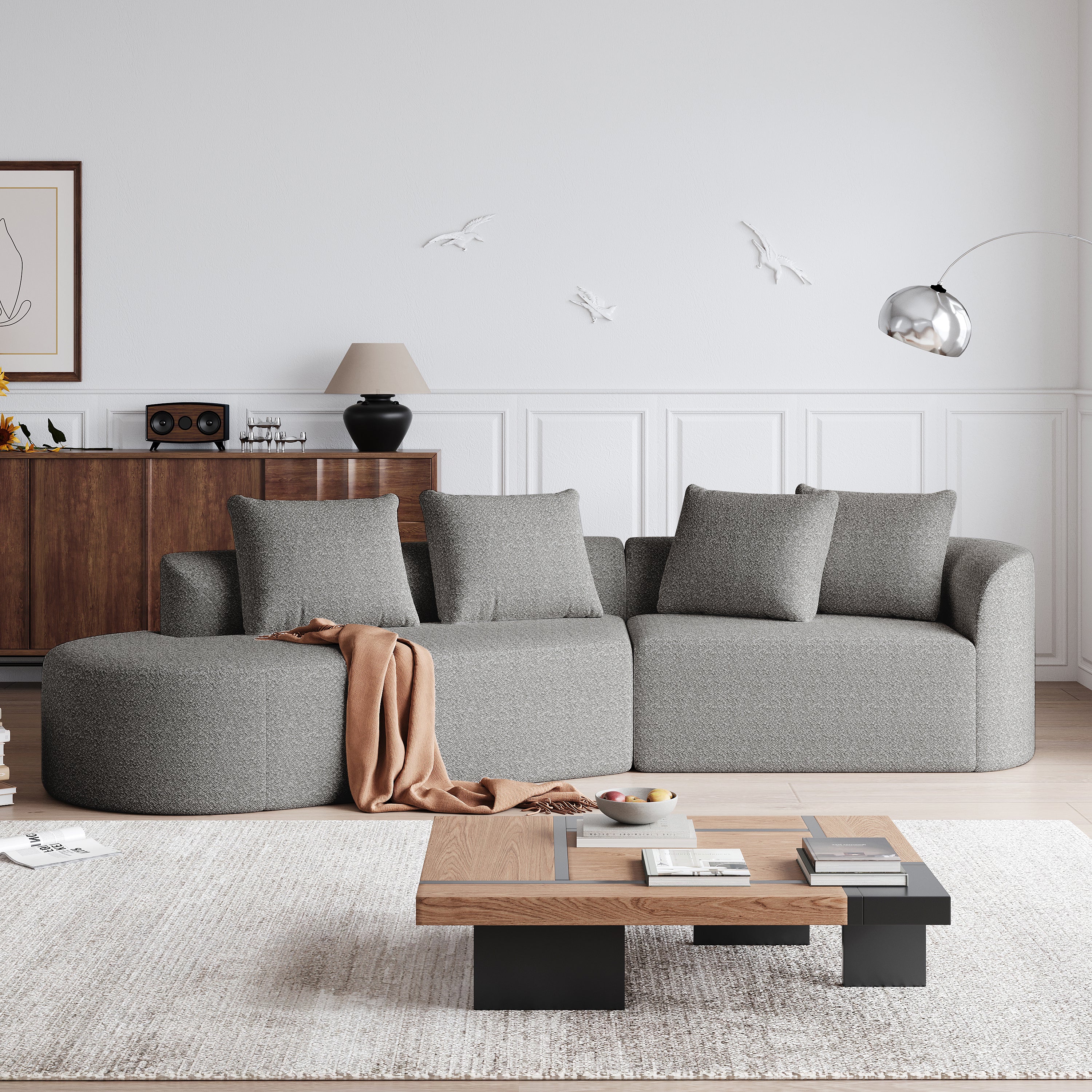 Chenille Sofa, Modern Oversized Corner, 4-Seater, Cloud Couch
