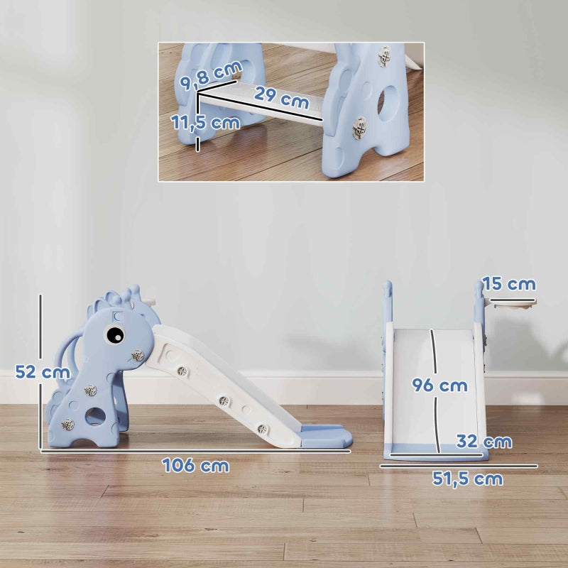 AIYAPLAY 3-in-1 Kids Slide, Giraffe Shape, Basketball Hoop, Ball, Blue