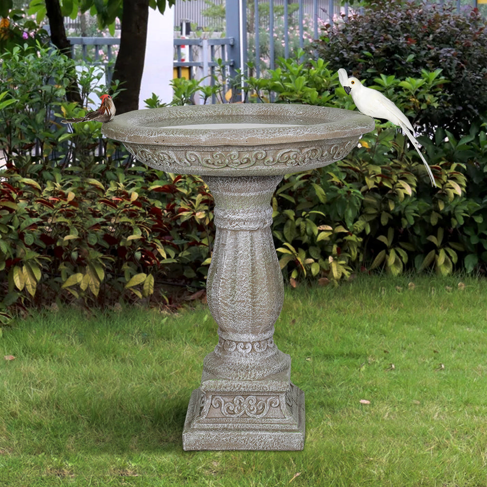 Concrete birdbath fountain 60.5 cm high x 51 cm diameter with carved base
