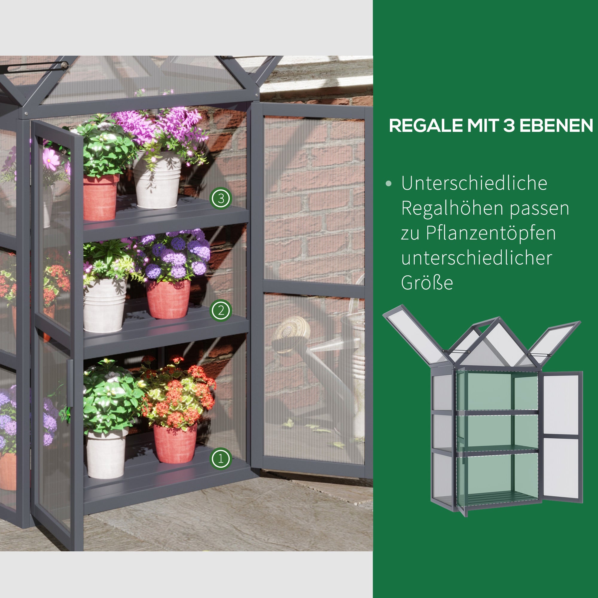 Cold Frame Greenhouse 3 Level Hinged Roof Wood Natural