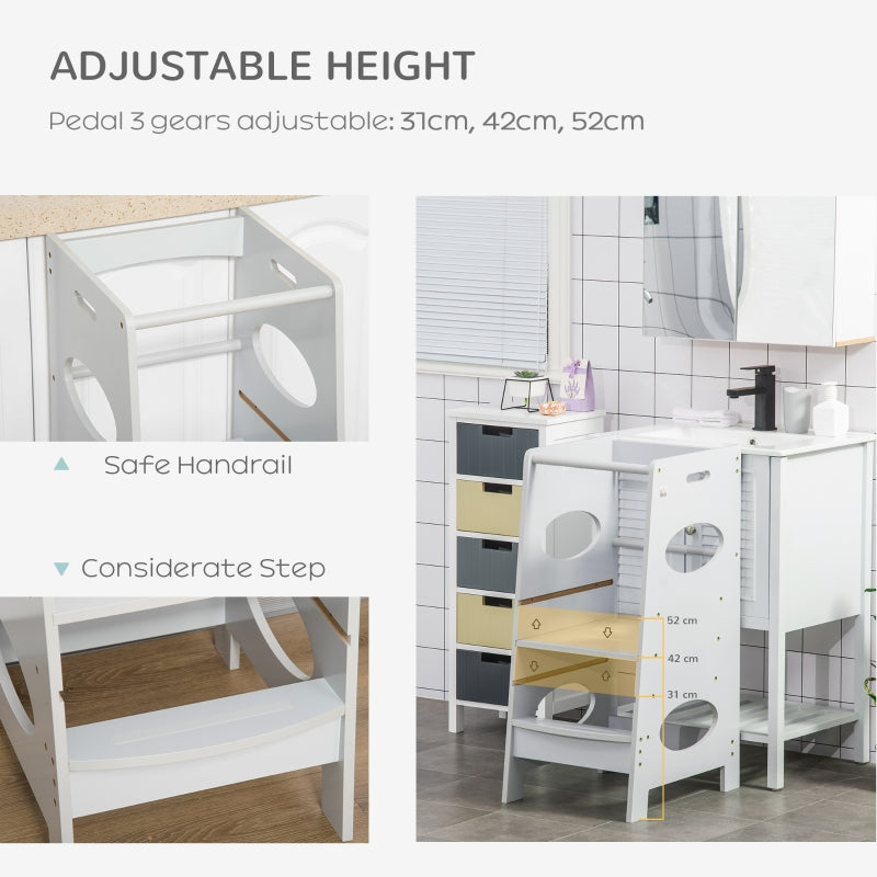 Kids Step Stool Toddler Kitchen Tower with Adjustable Platform, Grey