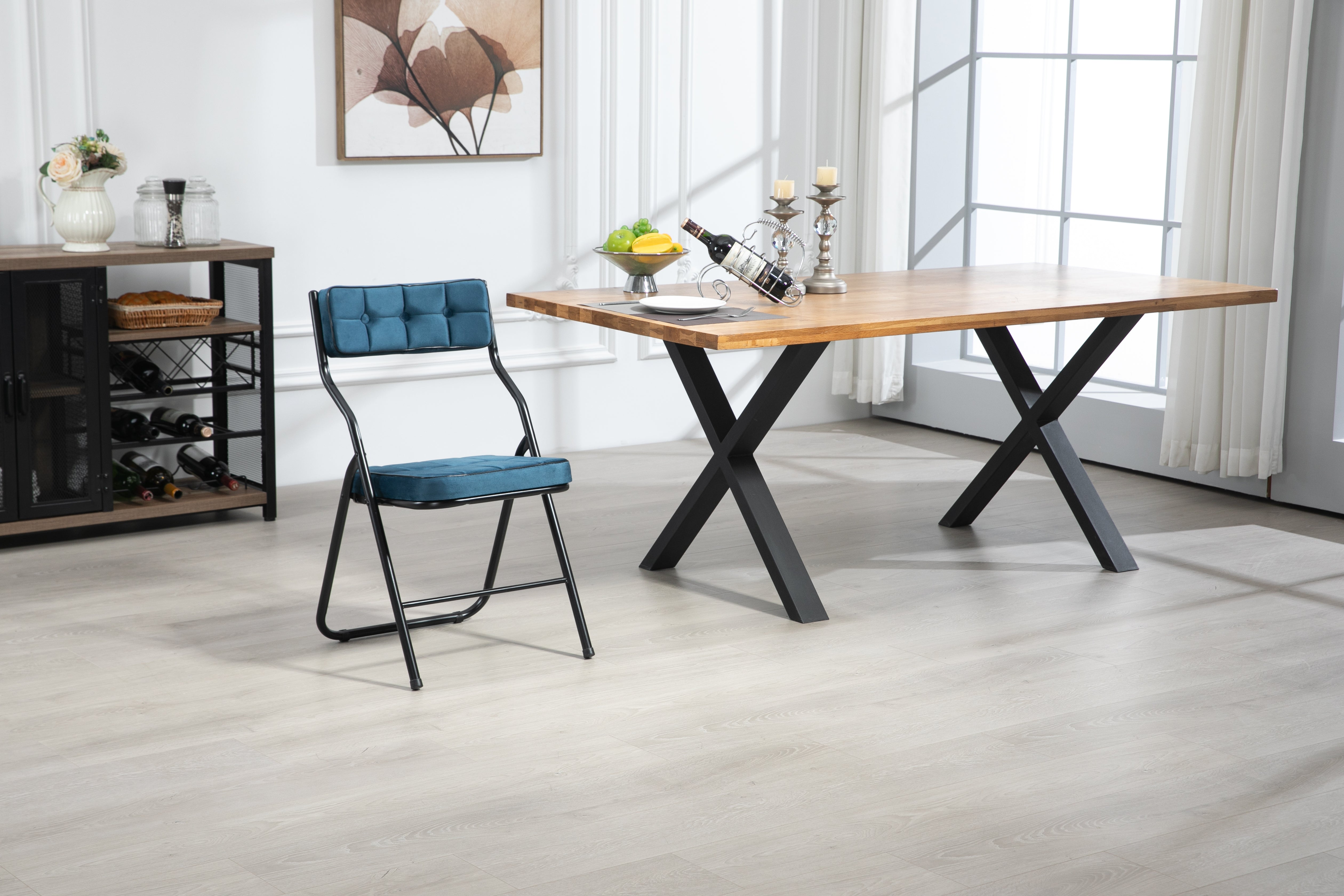 Folding Chairs 2 Pack Foldable Cushion Portable Guest - Blue