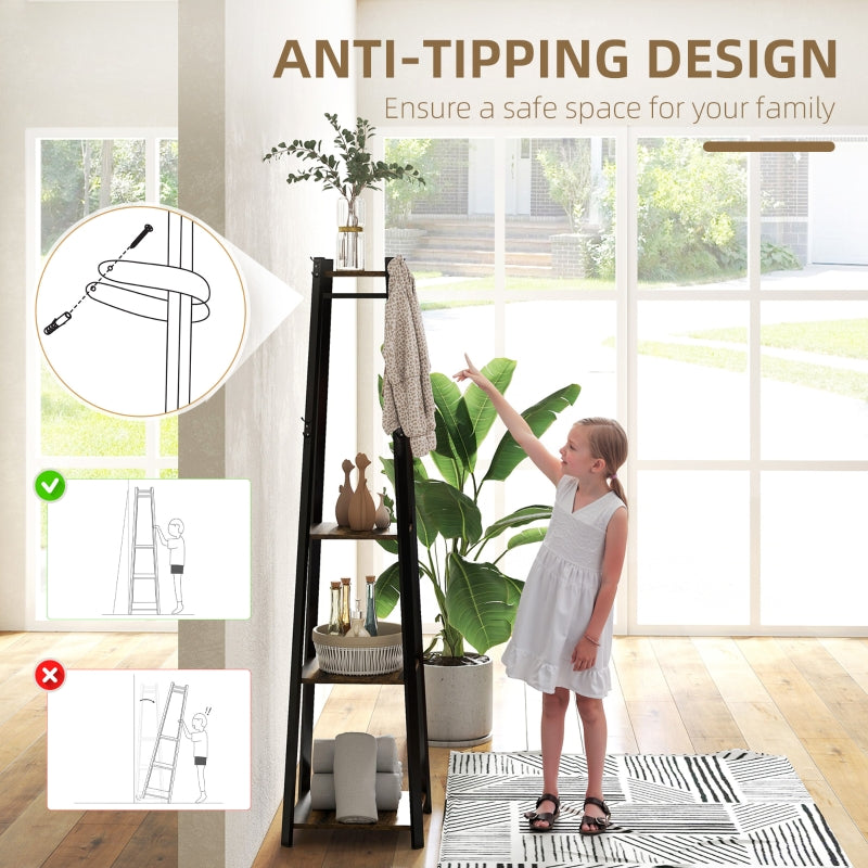 Compact Freestanding Coat Rack Multi-Storage Trapezium Shape - Black/Brown