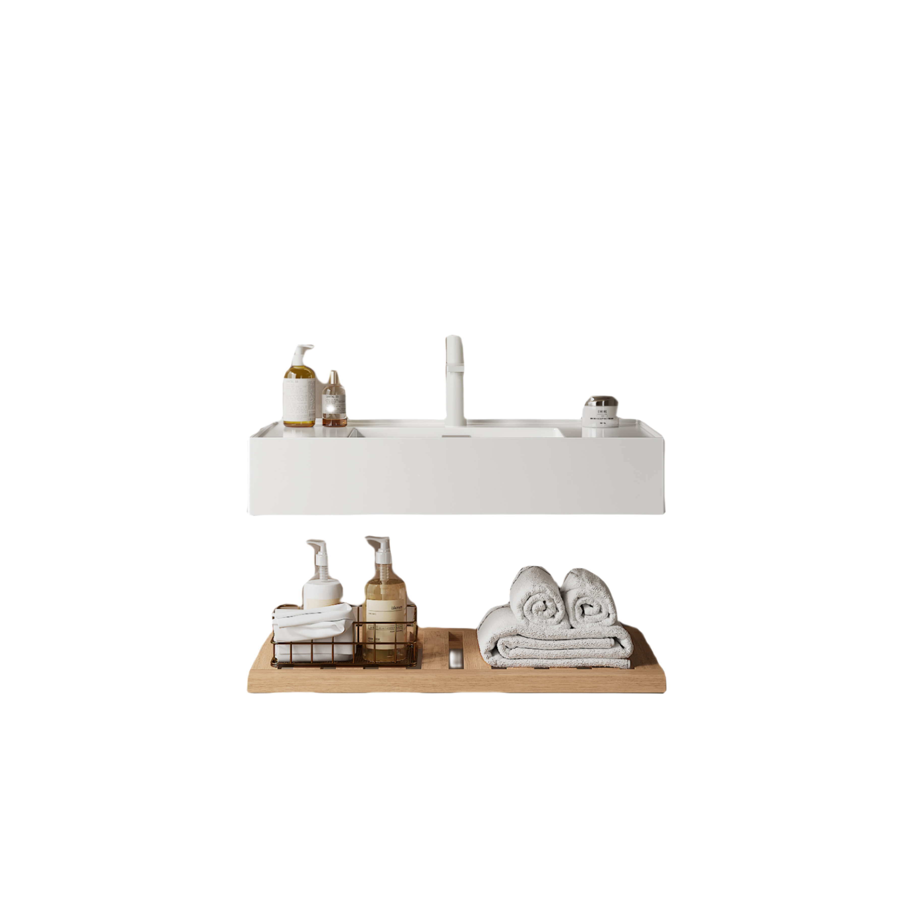 LEDE 75cm Bathroom Cabinet Sink, Vanity Unit with White Rectangular Acrylic Basin, Natural Wood Grain