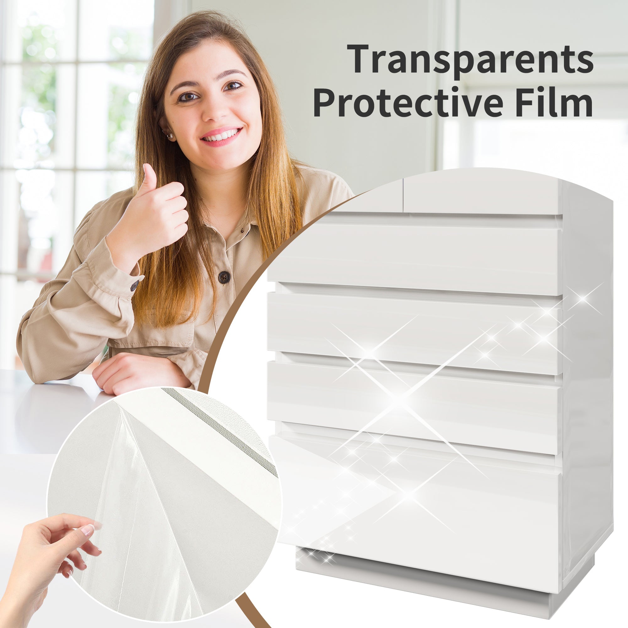 Chest of Drawers with 6 Drawers, High-Gloss Sideboard Cabinet, RGB LED (App-Controlled) Storage, Multi-purpose for Living Room & Bedroom, White