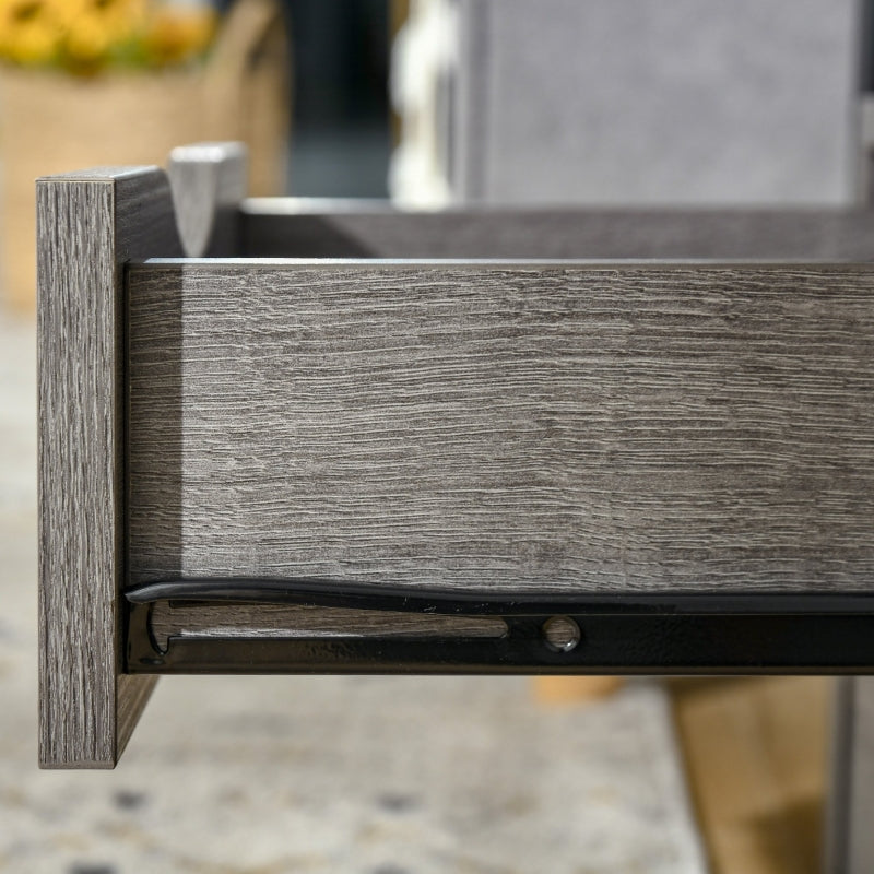 Industrial Side Table Slim Nightstand with Drawer and Storage Shelf, Grey