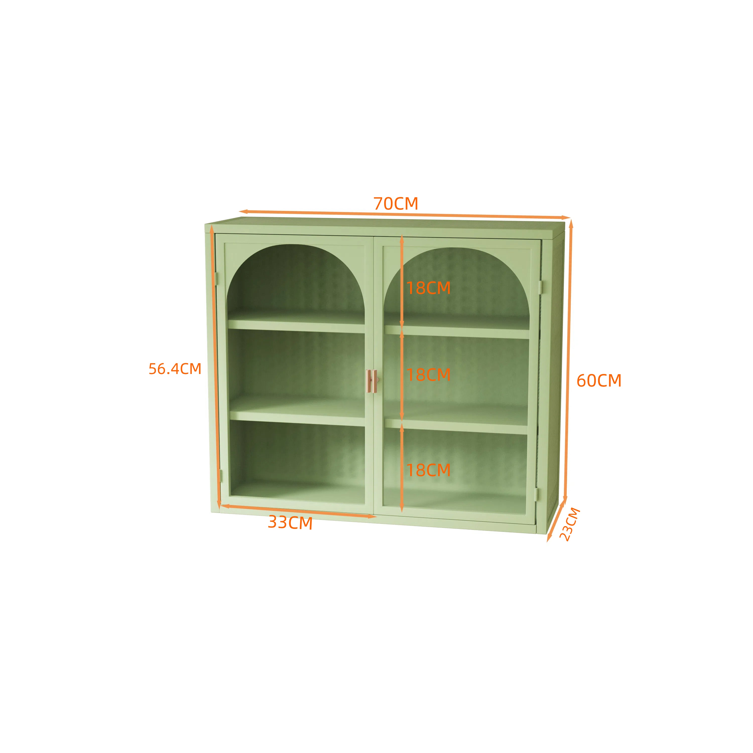 Wall Cabinet 70cm Two-door Three-tier Storage Woven Pattern, Green