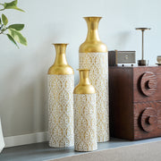 Floor Vase Set 3 Large Decorative 83/65/50cm High White Gold Metal