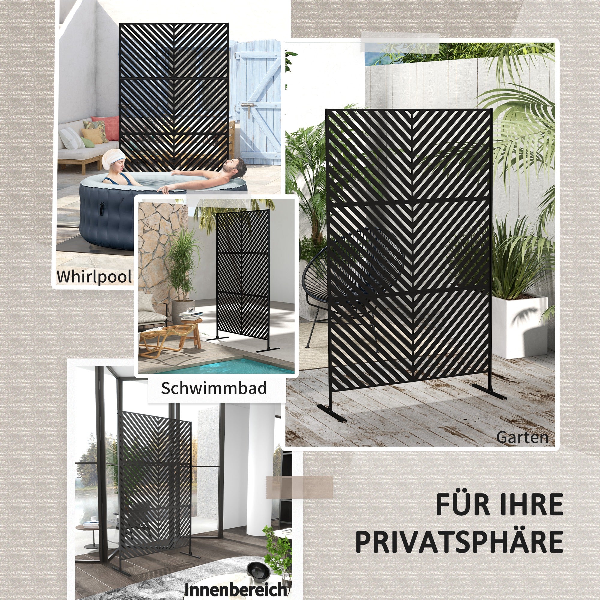 Garden Privacy Screen Room Divider 122x198cm Steel Triangular Pattern Black
