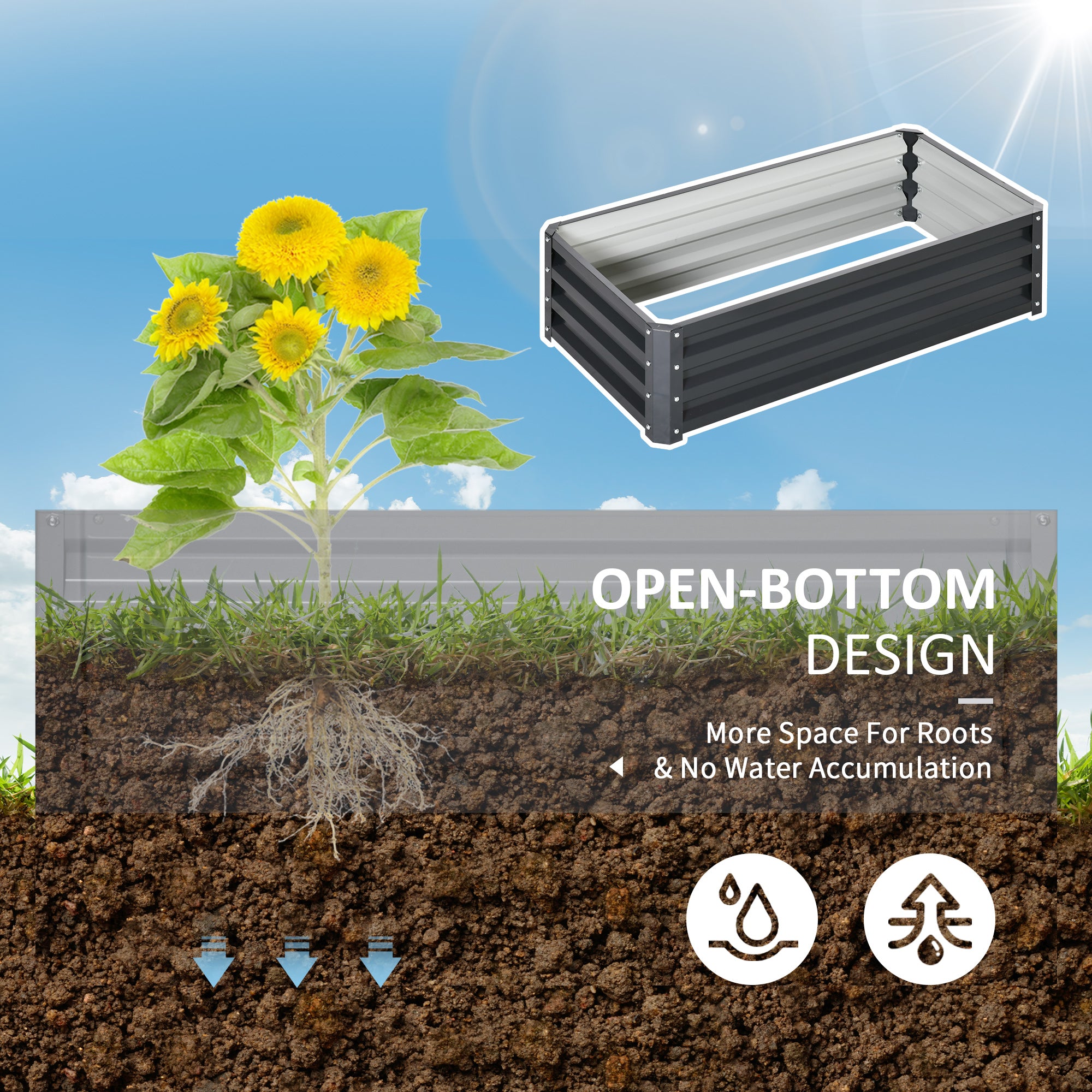 Raised Beds Galvanized Outdoor Planters for Herbs and Vegetables, Grey