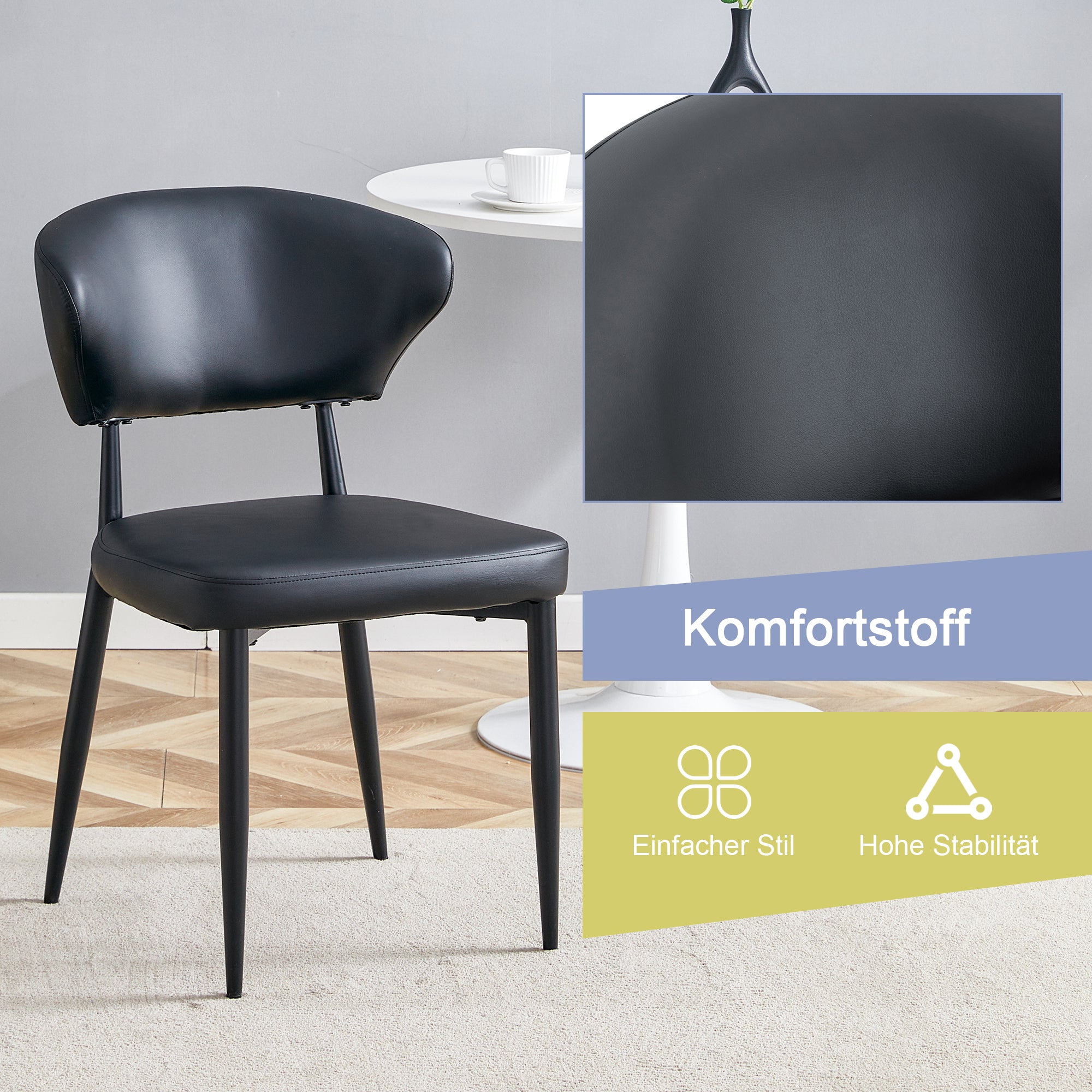 Dining Chair, Minimalist Ergonomic Curved Back, Set of 2, Black