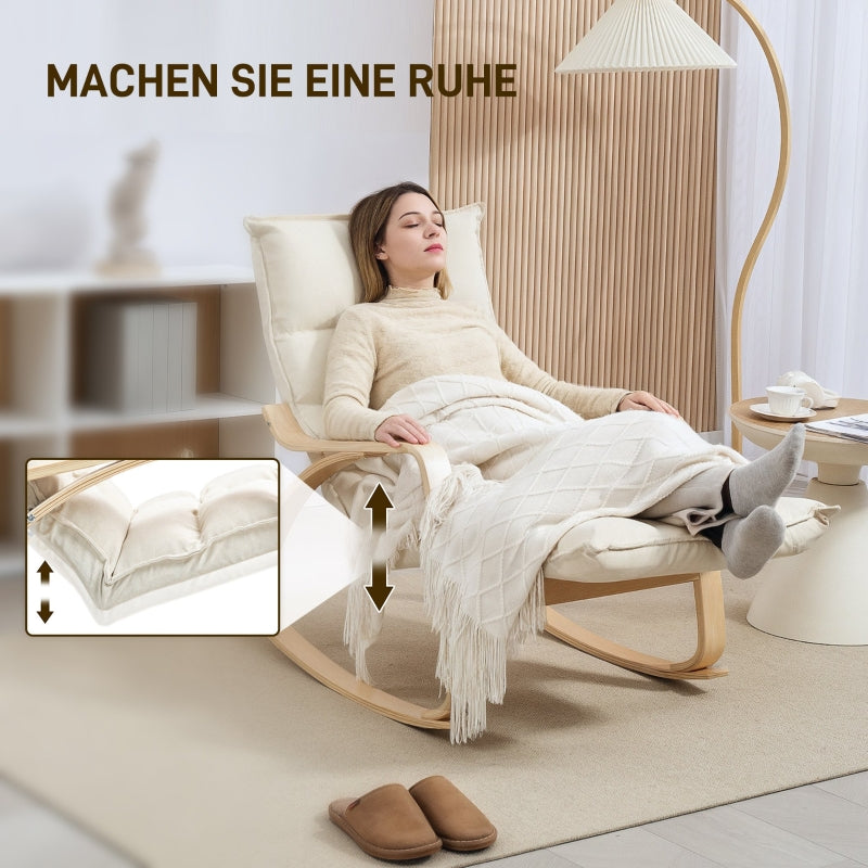 Rocking Chair with Backrest & Footrest, Relaxing Reading, Linen Look Cream White