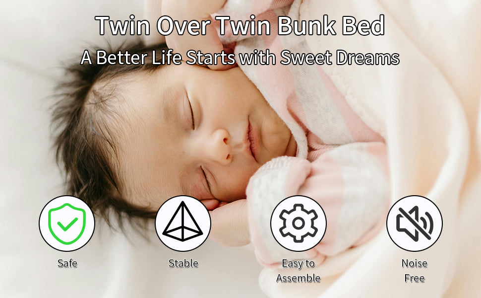 Metal Bunk Bed Twin Over Twin Sturdy Safety Railing - Metal